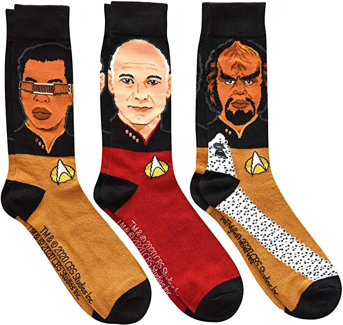 Star Trek Next Generation Picard Worf Geordi Men’s Crew Socks 3 Pair ...